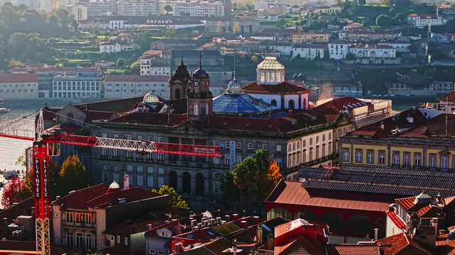 Vibrant Aerial Parallax Palacio Da Bolsa Porto Portugal River Historical Town