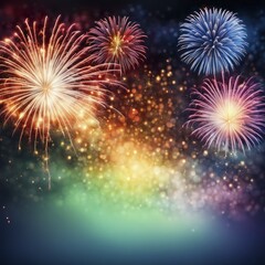 Fototapeta premium Dazzling fireworks display illuminating a gradient night sky in vibrant colors, AI generated