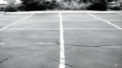 Empty parking lot, cracked asphalt, roadside