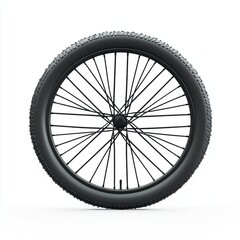 modern bicycle wheel with thin black spokes and a sleek tire, isolated on a white background