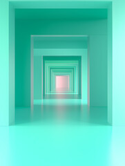 Aqua Corridor: Infinite pastel green hallway receding into the distance.