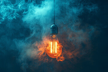 Glowing bulb in smoky, ethereal ambiance.