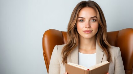 Fototapeta premium Confident Young Woman Reading a Book in a Comfortable Armchair