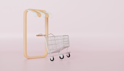 Mobile phone frame with shopping cart, online or retail shopping