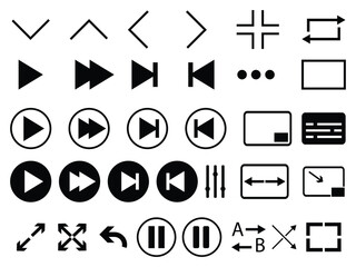 Collection of  Multimedia Control Icons, media player icon, pause, play, zoom, skip, next, previous, subtitle icon