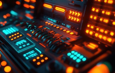 Obraz premium Futuristic Control Panel: Neon Lights and Digital Interface