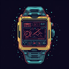 Futuristic smartwatch graphic design, stylish display, abstract illustration, digital interface