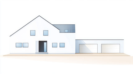 Modern Two Car Garage Home Exterior Design Illustration White House with Dark Gray Roof and Windows Contemporary Architecture