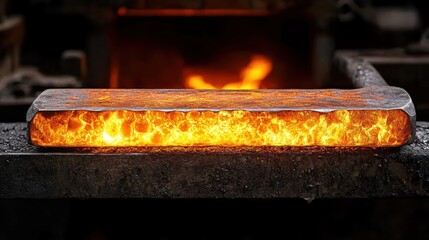 Glowing hot metal workpiece on anvil.