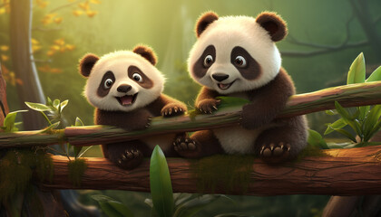 Fototapeta premium giant panda eating bamboo