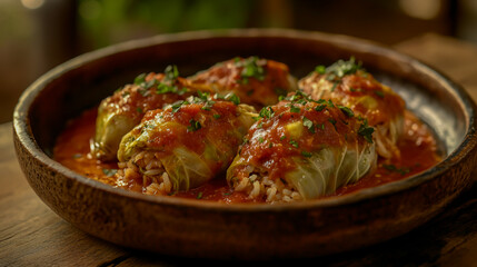 A beautifully styled image of freshly prepared cabbage rolls stuffed with flavorful meat and rice