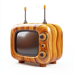retro television with antennas and a woodgrain finish, isolated on a clean white background