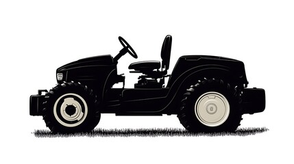 Silhouette of a farm tractor on grass. Possible use Agricultural machinery design, educational material