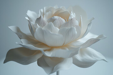 Delicate paper flower, creamy white petals, soft light.