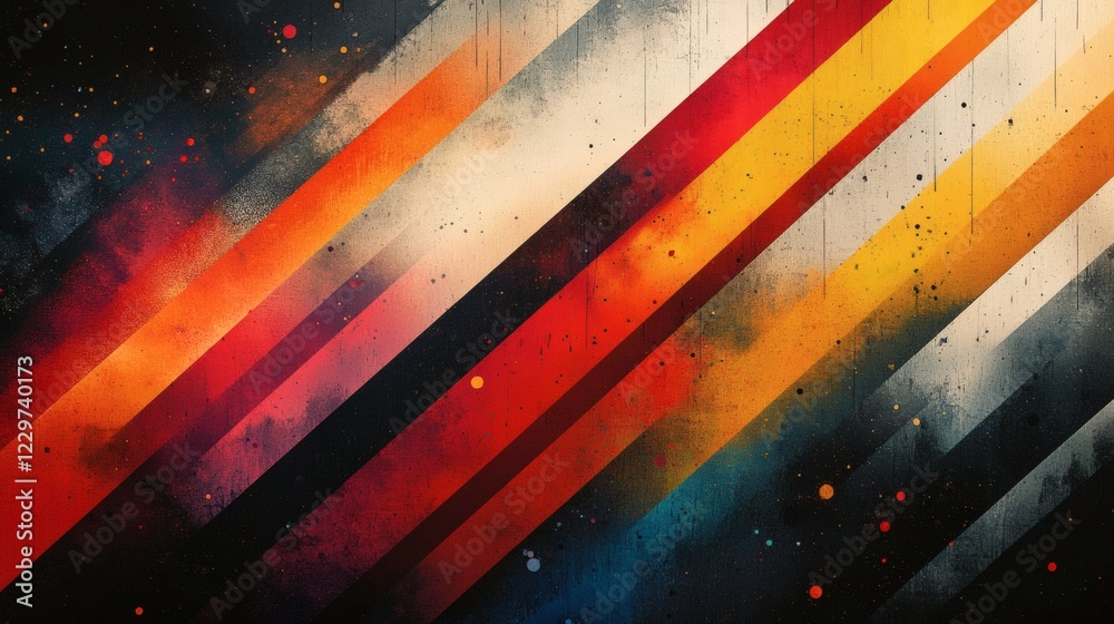 Poster multicolored diagonal lines streaking across geometric background creating depth with layered inters