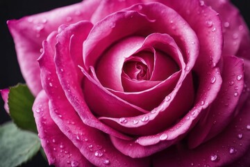 Detailed pink rose with dew on its petals, showing natural beauty and vibrant color, AI generated