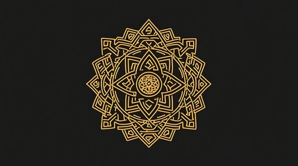 Ornate golden mandala design on dark background. Possible use wallpaper, backdrop, abstract art