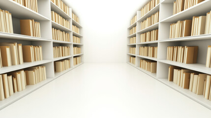 Obraz premium White Bookshelves Filled with Books in a Bright Room Perfect for Education Concepts Study Reading Knowledge Library
