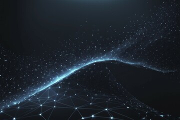 A glowing blue digital network with connecting particles on a dark background, creating an abstract visual, AI generated
