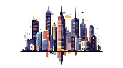 Obraz premium Colorful cityscape skyline, modern city, urban scene, illustration