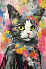 Imaginary cat in fantasy multicolored style, AI Generated