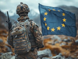 Proud European Union soldier in combat uniform, ai generated, AI generated