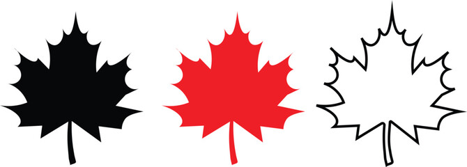 maple leaves icon collection. Maple leaf icon set. red and black maple leaf canada icon.  vector illustration