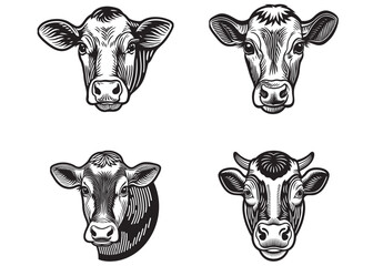 silhouette of cow head logo vector design, cow head icon logo vector silhouette, cow head silhouette, black cow head silhouette on white background.