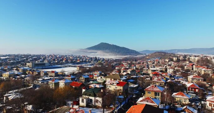 Bautiful Village Of Breznik In Rural Bulgaria Idyllic Snowy Landscape Sunny Landscape Aerial Steady Shot