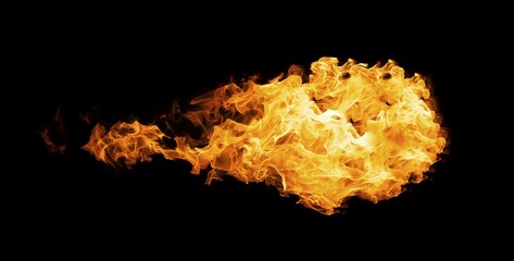 Fireball isolated on black background. Close up