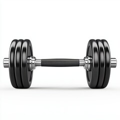Fototapeta premium shiny black dumbbell with rubber-coated weights, isolated on a clean white background