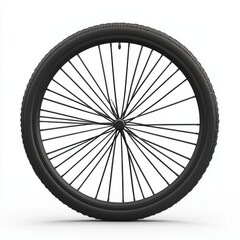 Naklejka premium modern bicycle wheel with thin black spokes and a sleek tire, isolated on a white background