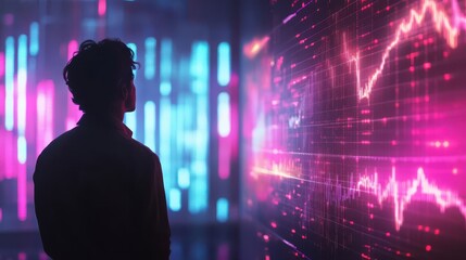 A financial planning expert balancing risk and reward metrics with glowing interactive charts