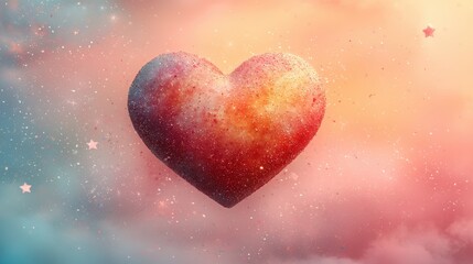 Obraz premium Sparkling Glittery Heart Shape Floating in a Pastel Sky Romantic Valentine s Day Design