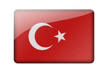 The Turkish flag. Rectangular glossy icon. Isolated on white background