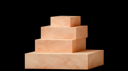 Peach cubes display, studio shot, black backdrop, product presentation