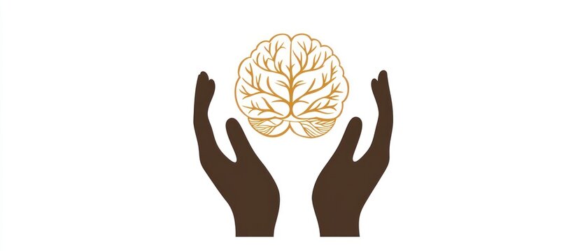 A logo design for mental health foundation with hands supporting a brain, symbolizing care and nurturing