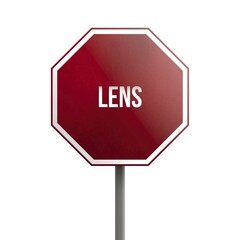 Lens, red sign isolated on white background