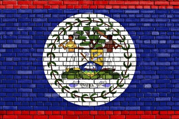 Flag of Belize painted on brick wall