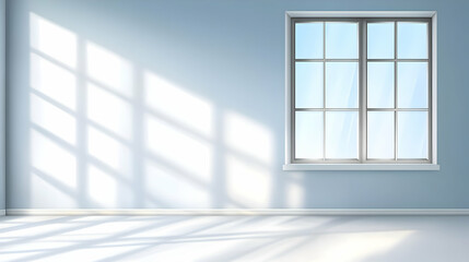 Sunlit empty room, window view, interior design