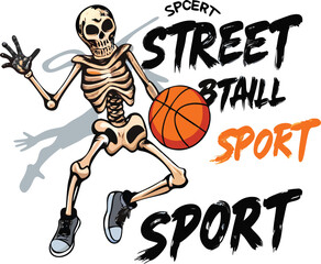 Skeleton Playing Basketball Vector Illustration for Sports Art
