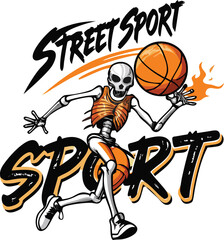 Skeleton Playing Basketball Vector Illustration for Sports Art