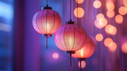 Pink lanterns glow, festive backdrop