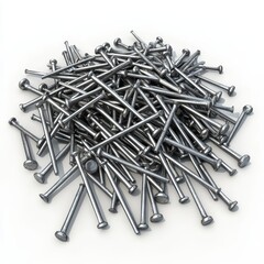 pile of nails scattered across a clean surface, placed on a white background