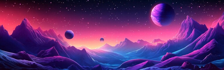 Obraz premium Beautiful illustration of a cosmic scene with planets, stars, and nebulae. Ideal for sci-fi, astronomy, and fantasy-related projects or educational materials.