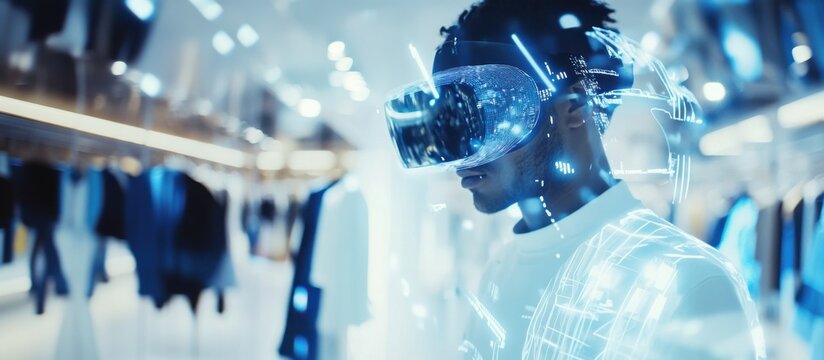 Virtual shopping, discounts, interactive game, shopper discovering rewards, digital store, floating products, fashion items, holographic, futuristic interface, immersive experience, bright, engaging