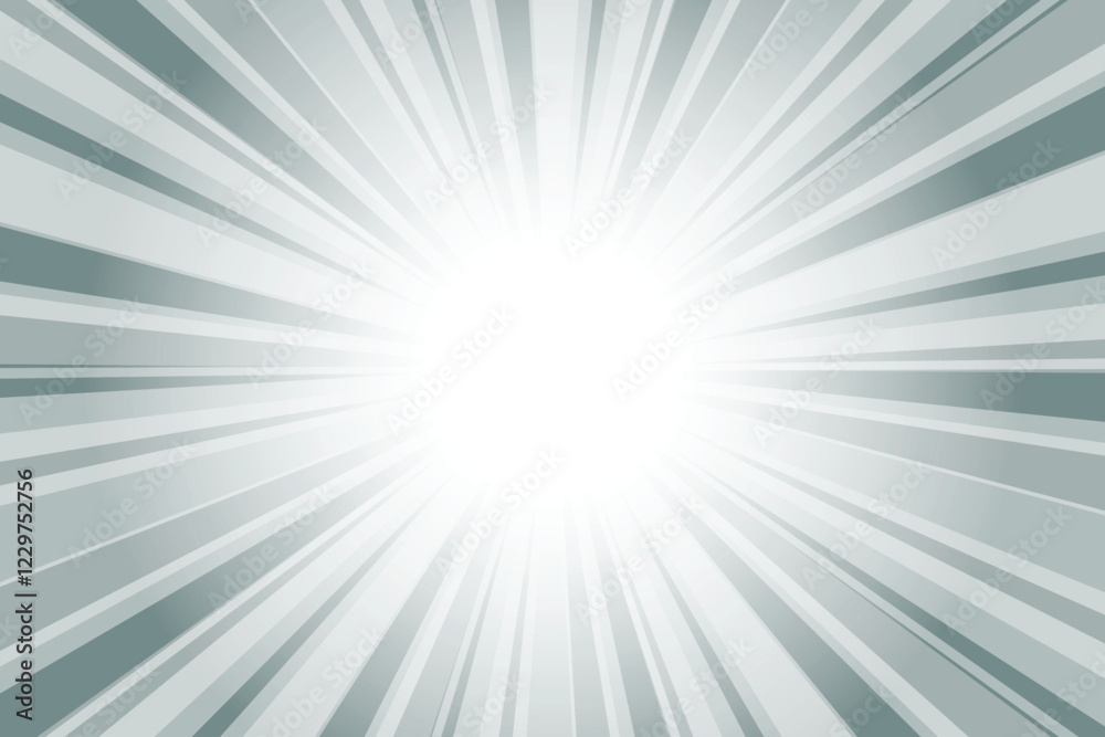 Poster Gray background with white sun ray. Pattern of starburst. Abstract texture with light of sunburst. Radial beam of sunlight. Retro background with flash.  sunburst flare background design.