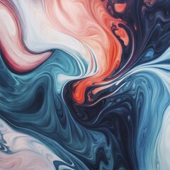 Fototapeta premium Abstract swirling patterns in teal, pink, white, and black tones, creating a soothing and fluid marbled effect, AI generated