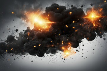 Explosive impact with dark smoke and bright orange flames creating a dramatic scene, AI generated
