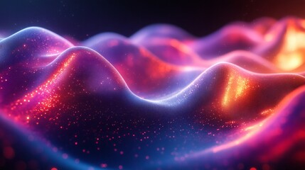 Obraz premium Neon wave effects blending abstract 3D background of wavy glass shapes and rich tones for a hightech art design